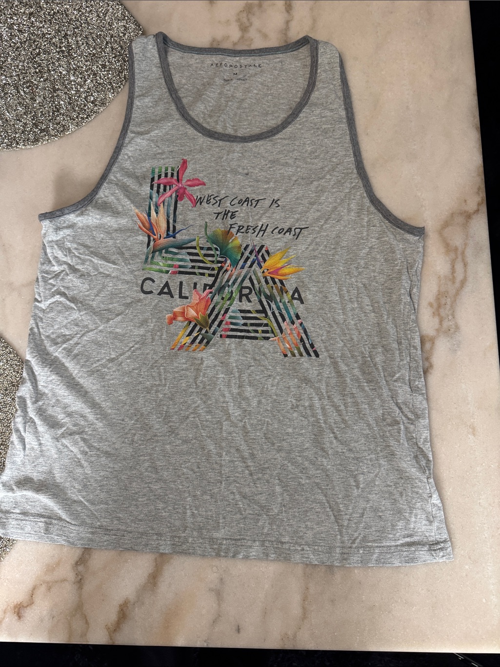 Aeropostale Grey Tank Top With Colorful Tropical 'California' Graphic